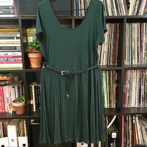 Emerald green ribbed babydoll mini dress